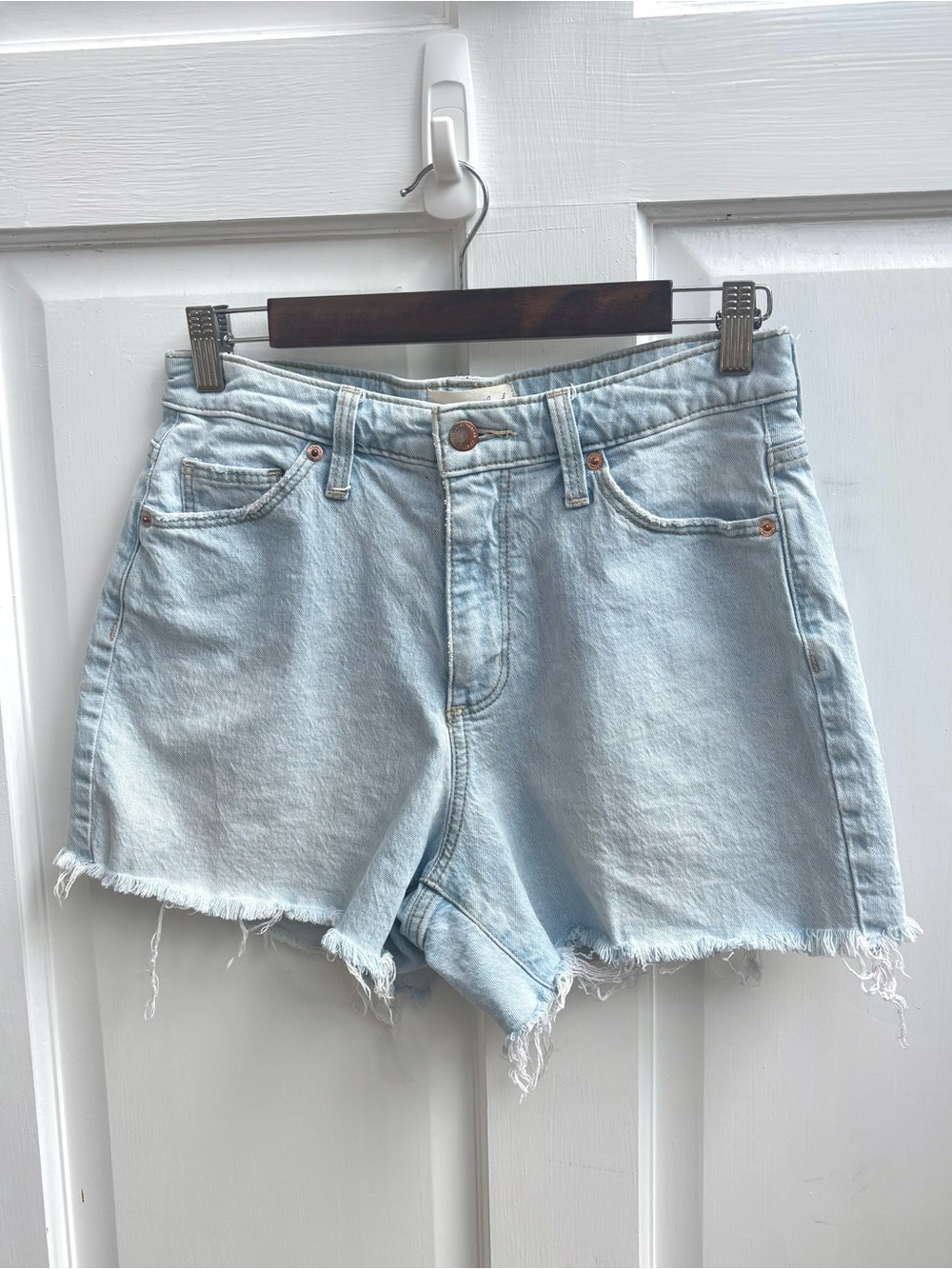 Universal Thread Light Blue High-Rise Denim Shorts with Frayed Hem